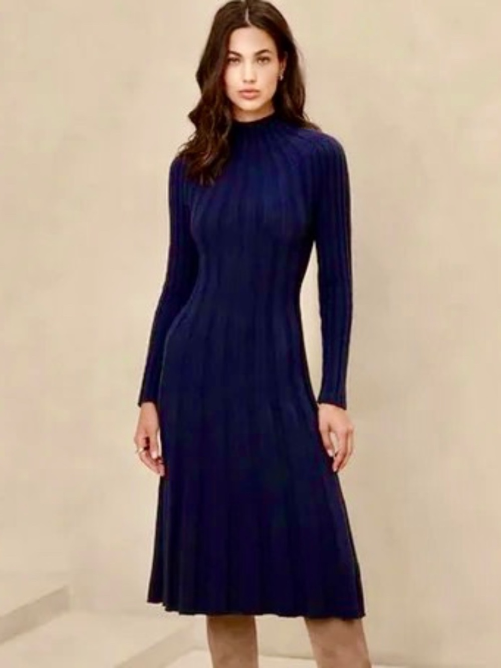 BANANA REPUBLIC 'PREPPY NAVY' RIBBED SWEATER MIDI DRESS